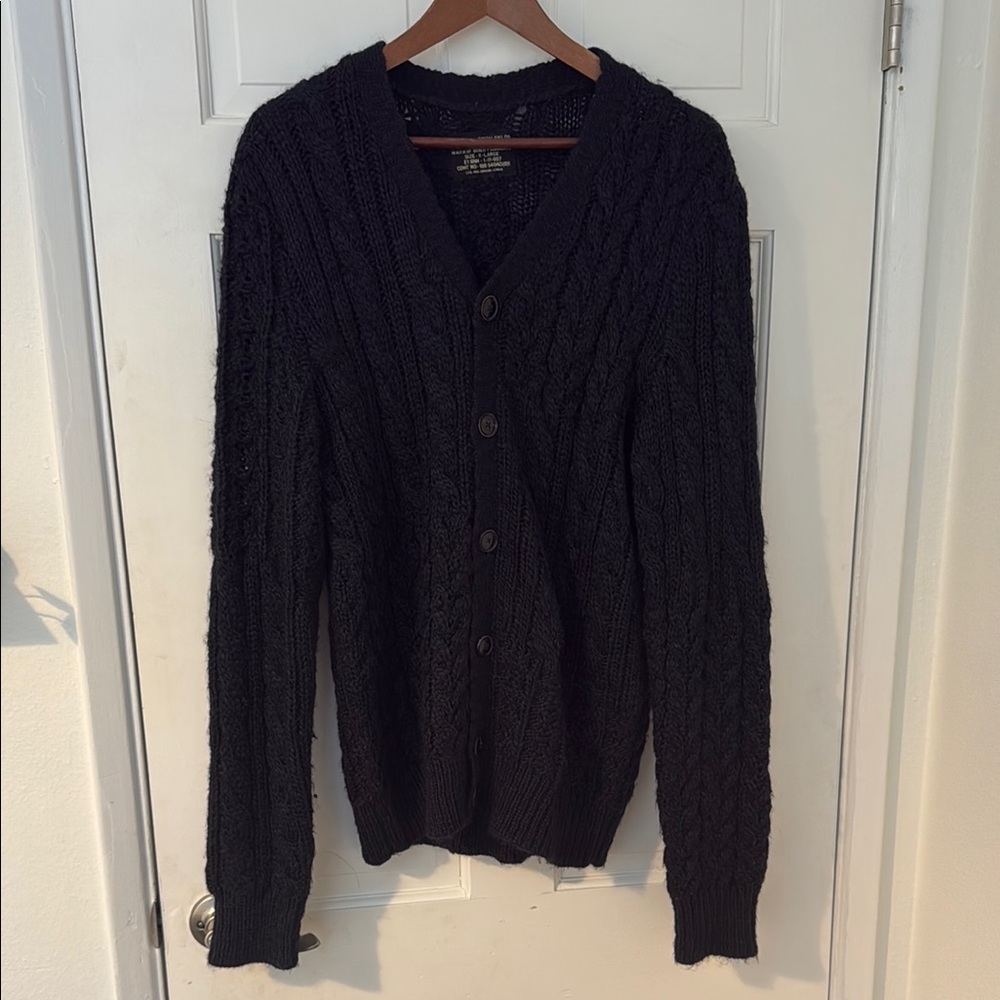 Allsaints men’s black chunky knit cardigan sweater